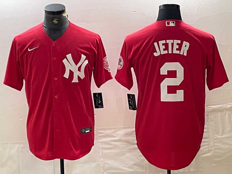 Mens New York Yankees #2 Derek Jeter Red Fashion Cool Base Jersey